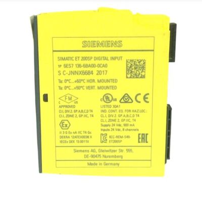 Siemens 6ES7136-6BA00-0CA0 ET200SP F-DI 8x24VDC HF Safety Input Module với chứng nhận SIL3 và xếp hạng PL e