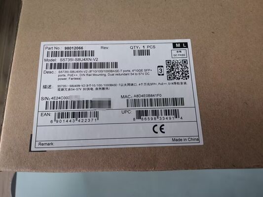 S5735I-S8U4XN-V2 Cổng 8*10/100/1000BASE-T, cổng 4*10GE SFP +, PoE ++, DIN Rail Mounting, Cấp nguồn DC gấp đôi 54 đến 57V, Không có quạt